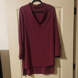Eloquii V-Neck Long Sleeve Tunic - Burgundy